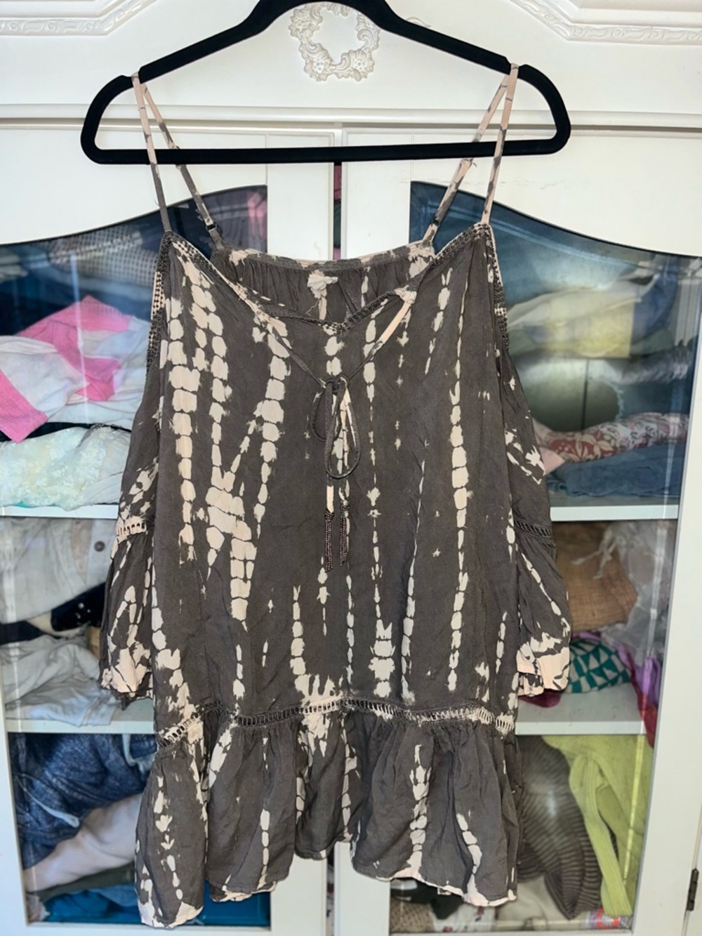 Surf Gypsy Taupe & Cream Tie-Dye Cold Shoulder beach cover up